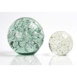 TWO LARGE SPHERICAL GLASS PAPERWEIGHTS (2)