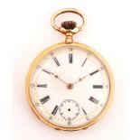 A GOLD CASED, KEYLESS WIND, OPENFACED FOB WATCH