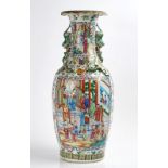 A LARGE CANTON FAMILLE-ROSE TWO-HANDLED BALUSTER VASE