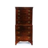 A SMALL MID-18TH CENTURY STYLE WALNUT SERPENTINE CHEST ON CHEST