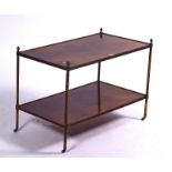 A 20TH CENTURY MAHOGANY AND BRASS RECTANGULAR TWO TIER ETAGERE