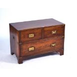 A CAMPAIGN STYLE BRASS BOUND YEW WOOD LOW CHEST