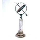 A GREEN PAINTED CAST IRON AND COPPER ARMILLARY SPHERE