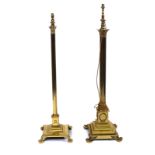 A LACQUERED BRASS HEIGHT ADJUSTABLE CORINTHIAN COLUMN STANDARD LAMP AND ANOTHER SIMILAR (2)