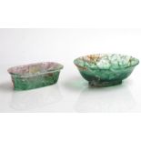 TWO FLUORITE CRYSTAL ORNAMENTAL DISHES (2)