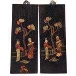 A PAIR OF CHINESE SOAPSTONE INLAID WOODEN PANELS