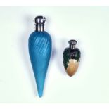 A GEORGE V SILVER MOUNTED PORCELAIN NOVELTY 'ACORN' SCENT BOTTLE AND ANOTHER (2)