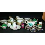 Ceramics including ‘Belleek’ part tea set, A continental part tea set with green and gilt...