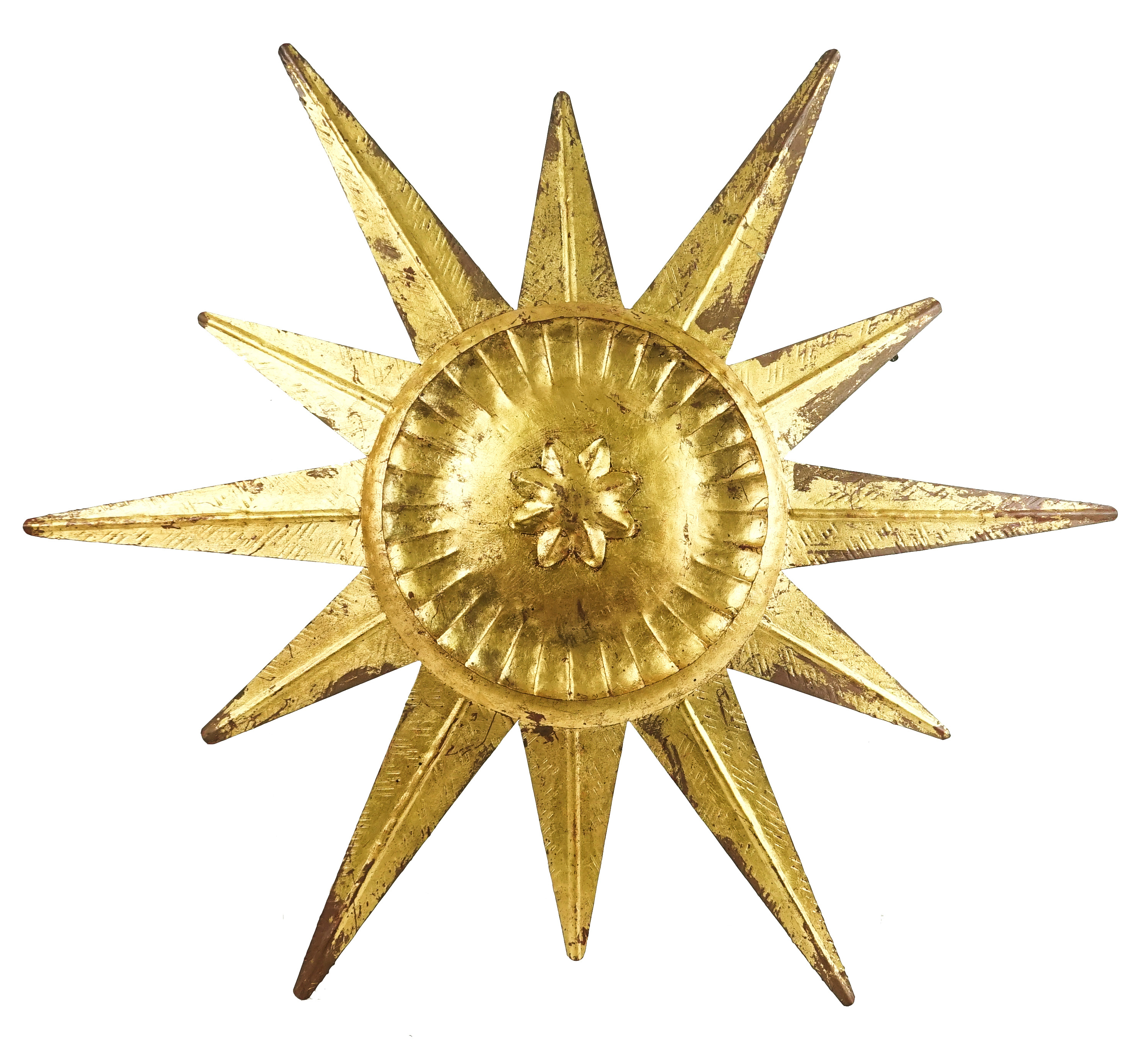 A gilt metal starburst ceiling lamp/wall appliqué