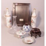 Asian collectibles including a hardwood and silver mounted photo frame