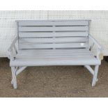 A modern blue painted hardwood garden bench