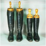 ‘Tom Hill’ two pairs of mid 20th century leather riding boots and wooden lasts