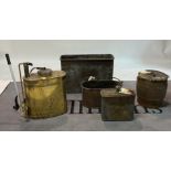 Metalware including a 19th century copper barrel, a rectangular copper pot (5)