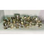 Silver plated wares including mostly modern goblets, bowls, teapots and sundry (qty)