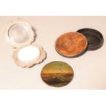 A silver powder compact and a snuff box with painted lid