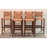 A set of six modern oak and rope bar stools