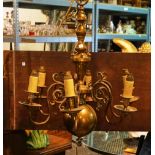 A late 19th century Dutch brass six branch chandelier