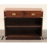 A campaign style mahogany and brass bound open bookcase