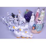 Ceramics, mostly modern figures and cow creamers, including Lladro
