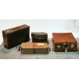Two early 20th century suitcases, another later canvas suitcase and a hat box (4)