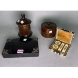 Collectibles comprising an early 20th century ebonised and silver mounted card box (4)