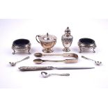 A PAIR OF SILVER SALTS AND SEVEN FURTHER ITEMS (9)