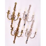 TWO PAIRS OF NEO-CLASSICAL STYLE METAL TWIN-LIGHT WALL APPLIQUES (4)