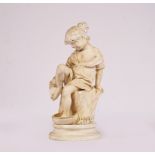 AN ITALIAN CARVED MARBLE FIGURE OF A SEATED YOUNG GIRL