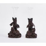 A PAIR OF ‘BLACK FOREST’ CARVED SPILL VASES (2)
