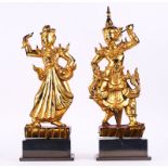 A PAIR OF SOUTH-EAST ASIAN GILTWOOD FIGURES OF DANCERS (2)