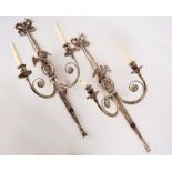 A PAIR OF SILVERED-METAL GEORGE III STYLE TWIN LIGHT WALL APPLIQUÉS (2)