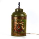 A GREEN PAINTED TOLE TEA CANISTER TABLE LAMP