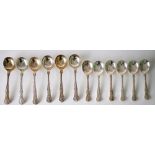 TWO SETS OF SIX SILVER KINGS PATTERN SPOONS