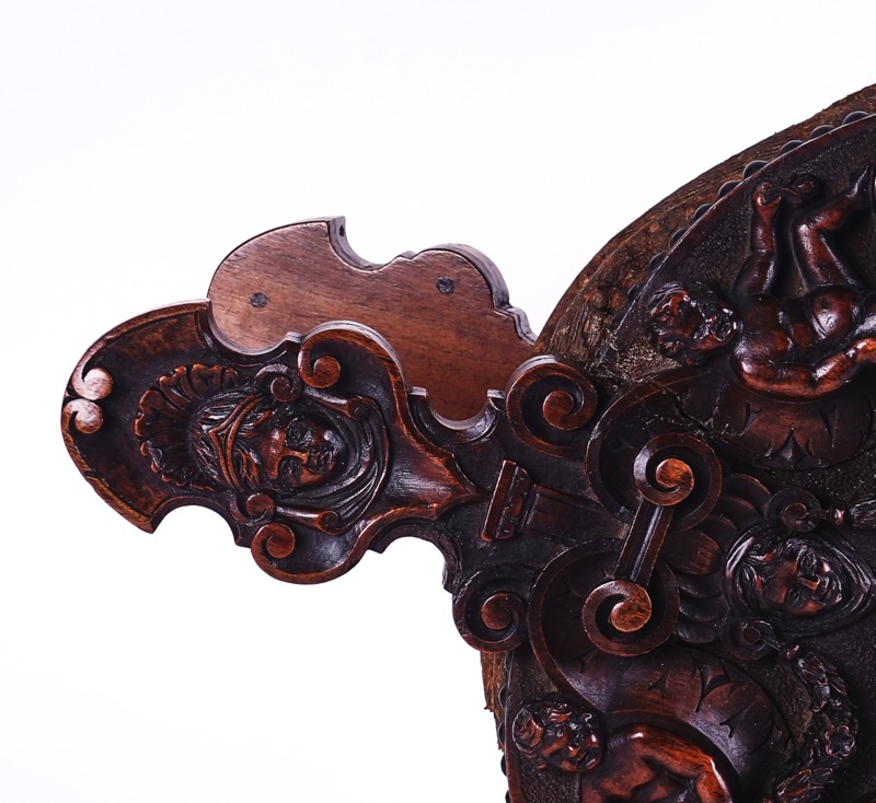 A PAIR OF RENAISSANCE REVIVAL CARVED WALNUT BELLOWS - Image 3 of 6