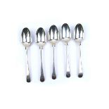 FIVE SILVER BOTTOM MARKED TABLESPOONS (5)