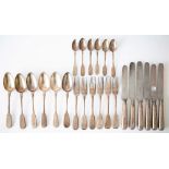 A GROUP OF RUSSIAN STYLISED FIDDLE PATTERN TABLE FLATWARE (QTY)