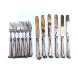 A SET OF SIX SILVER PAIRS OF FRUIT KNIVES AND FORKS (12)