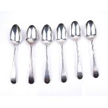 SIX GEORGE III SILVER BOTTOM MARKED OLD ENGLISH PATTERN DESSERT SPOONS (6)