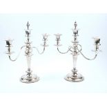 A PAIR OF PLATED THREE LIGHT TABLE CANDELABRA AND FURTHER PLATED WARES (4)