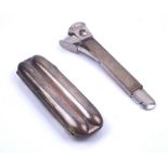 A SILVER CIGAR CASE AND A SILVER MOUNTED CIGAR CUTTER (2)