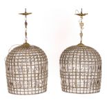 A PAIR OF BEADED AND FACETED GLASS HANGING LIGHTS (2)