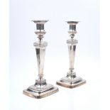 TWO PAIRS OF SHEFFIELD PLATED TABLE CANDLESTICKS (2)