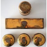 FIVE SILVER GILT TOILET BOXES (5)