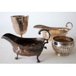 A GEORGE III SILVER SAUCE BOAT AND THREE FURTHER SILVER ITEMS (4)