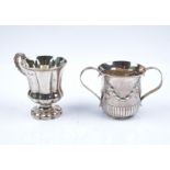 A SILVER CHRISTENING MUG AND A SILVER TWIN HANDLED BOWL (2)