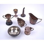 TWO SILVER CREAM JUGS AND FOUR FURTHER ITEMS (6)