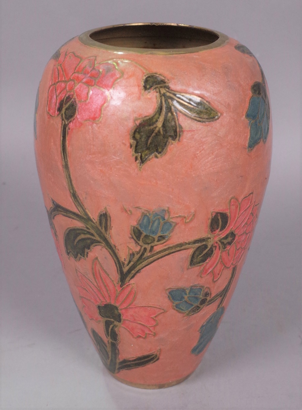 AN UNUSUAL 20TH CENTURY GILT METAL AND ENAMELLED VASE