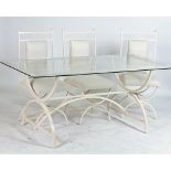 A MODERN WHITE PAINTED METAL AND GLASS RECTANGULAR DINING TABLE (7)