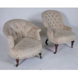 A VICTORIAN MAHOGANY FRAMED LOW NURSING CHAIR AND ANOTHER SIMILAR (2)