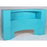 A MODERN BLUE PAINTED CONSOLE TABLE WITH SIDE CUPBOARD DOORS